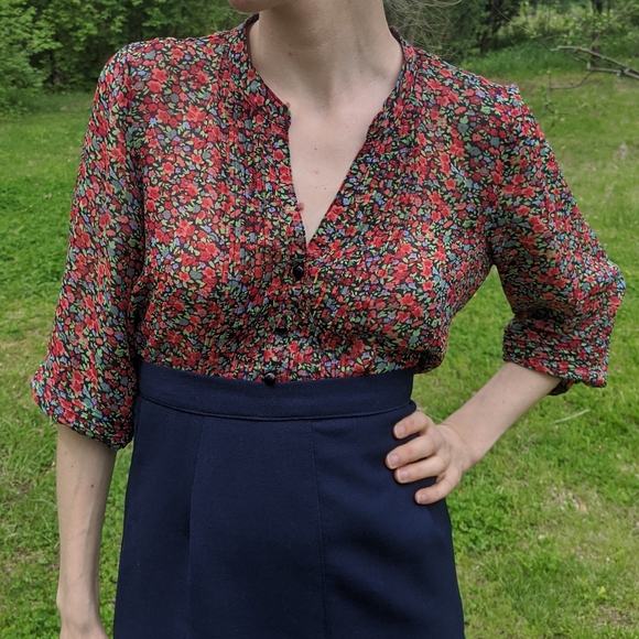 vintage twentyone small floral print sheer blouse - Picture 2 of 4